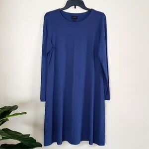 J Jill weaver collection, blue long sleeve dress, flowy, soft, crew neck. Sz M